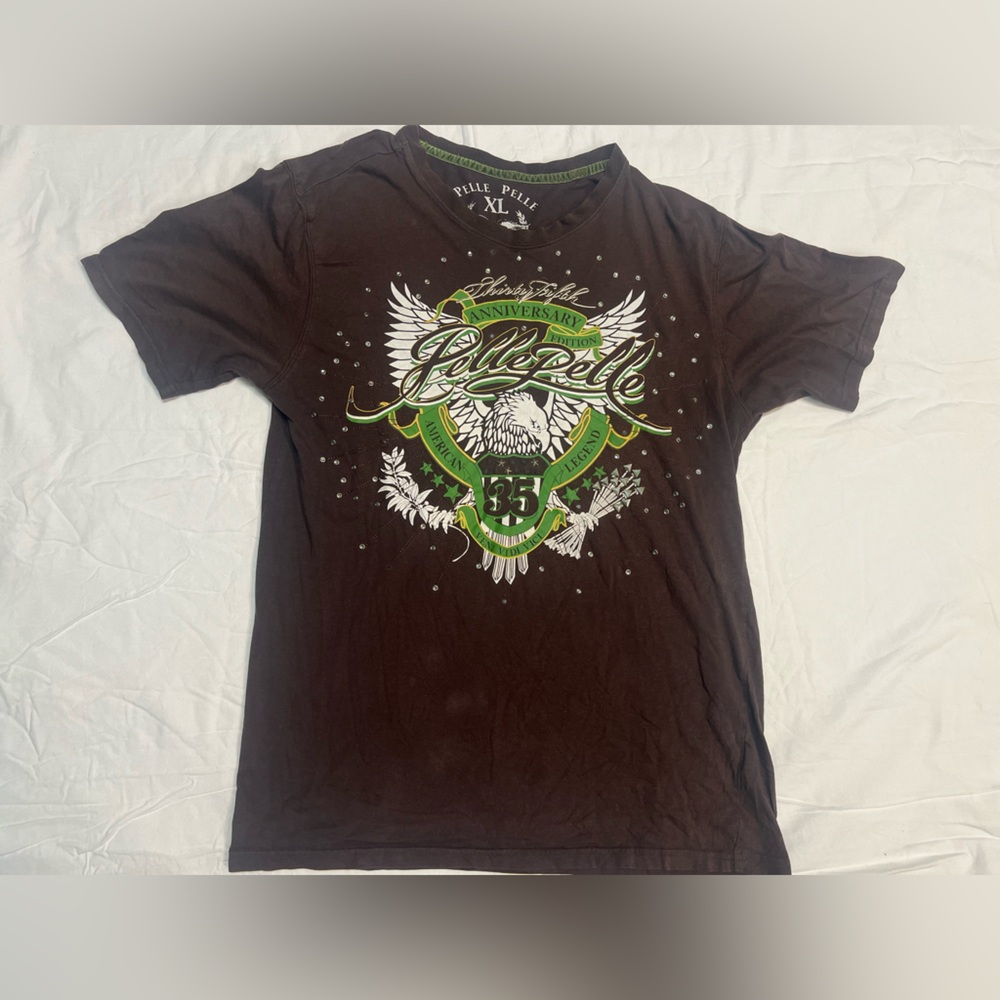 Pelle Pelle Men’s Graphic T Shirt Brown Studded Logo Tee XL Streetwear